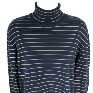Ralph Lauren Womens Navy Gold Classic Turtleneck Sweater XL 90s Old Money Luxury